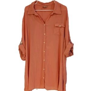 THE FLIRT TUNIC DRESS WOMENS 2XL LOOSE OVERSIZED PINK BUTTON UP ROLL UP SLEEVES